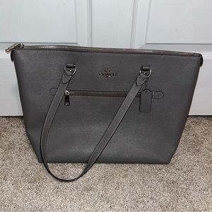 COACH zip top gallery tote crossgrain leather grey